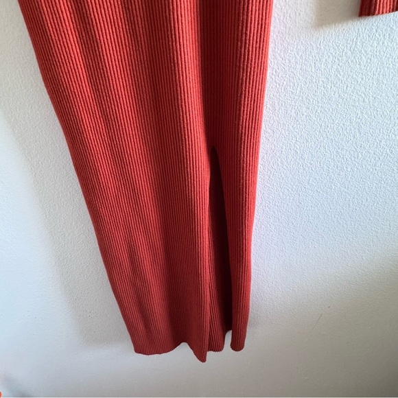 Aritzia Wilfred Alchemy Orange Ribbed Knit Bodycon Slit MIDI Dress Size Medium - Picture 8 of 9